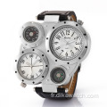 Cadran irrégulier carré grandes montres pour hommes double fuseau horaire bande de cuir Quartz étanche montre de Sport de luxe Relogio Masculino